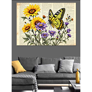 Kelebekler Ve Çiçekler Dekoratif Kanvas - Mdf Ahşap Tablo 70x100 cm