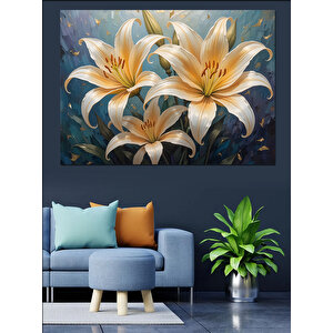 Beyaz Zambak Çiçek Aranjmanı Dekoratif Kanvas - Mdf Ahşap Tablo 100x140 cm