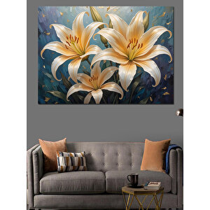 Beyaz Zambak Çiçek Aranjmanı Dekoratif Kanvas - Mdf Ahşap Tablo 70x100 cm