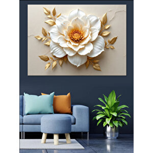 Altın Beyaz Gül Çiçeği Dekoratif Kanvas - Mdf Ahşap Tablo 100x140 cm