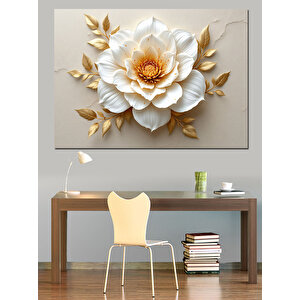 Altın Beyaz Gül Çiçeği Dekoratif Kanvas - Mdf Ahşap Tablo 100x140 cm