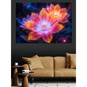 Parlayan Renkli Lotus Çiçeği Dekoratif Kanvas - Mdf Ahşap Tablo 70x100 cm