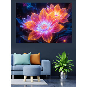 Parlayan Renkli Lotus Çiçeği Dekoratif Kanvas - Mdf Ahşap Tablo 70x100 cm