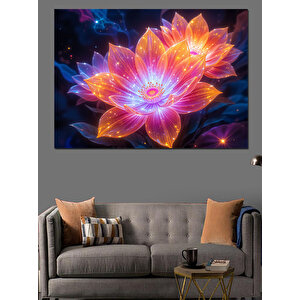 Parlayan Renkli Lotus Çiçeği Dekoratif Kanvas - Mdf Ahşap Tablo 70x100 cm