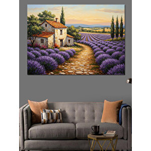 Lavanta Bahçesi Taş Ev Dekoratif Kanvas - Mdf Ahşap Tablo 50x70 cm