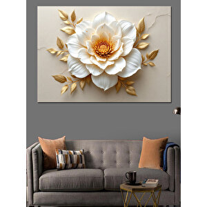 Altın Beyaz Gül Çiçeği Dekoratif Kanvas - Mdf Ahşap Tablo 50x70 cm