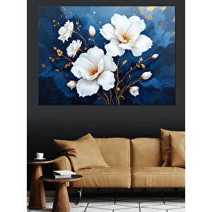 Beyaz Çiçekler Dekoratif Kanvas - Mdf Ahşap Tablo 70x100 cm