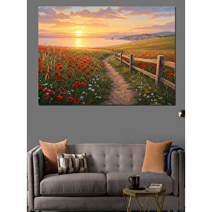 Gelincik Bahçesi Yolu Dekoratif Kanvas - Mdf Ahşap Tablo 50x70 cm