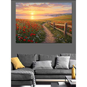 Gelincik Bahçesi Yolu Dekoratif Kanvas - Mdf Ahşap Tablo 50x70 cm