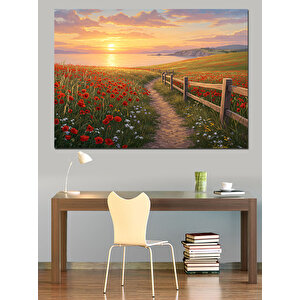 Gelincik Bahçesi Yolu Dekoratif Kanvas - Mdf Ahşap Tablo 25x35 cm