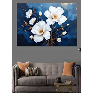 Beyaz Çiçekler Dekoratif Kanvas - Mdf Ahşap Tablo 50x70 cm