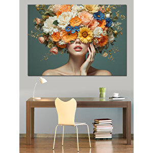 Çiçek Saçlı Kadın Portresi Dekoratif Kanvas - Mdf Ahşap Tablo 70x100 cm