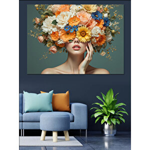 Çiçek Saçlı Kadın Portresi Dekoratif Kanvas - Mdf Ahşap Tablo