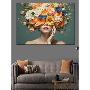 Çiçek Saçlı Kadın Portresi Dekoratif Kanvas - Mdf Ahşap Tablo 25x35 cm