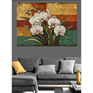 Eski Duvar Önünde Beyaz Çiçekler Dekoratif Kanvas - Mdf Ahşap Tablo 100x140 cm