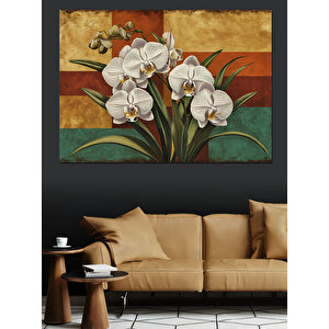 Eski Duvar Önünde Beyaz Çiçekler Dekoratif Kanvas - Mdf Ahşap Tablo 100x140 cm