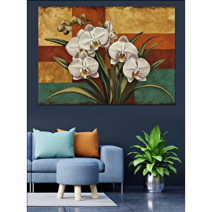 Eski Duvar Önünde Beyaz Çiçekler Dekoratif Kanvas - Mdf Ahşap Tablo 100x140 cm