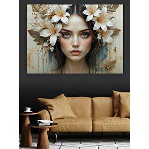 Çiçekli Tacı Olan Kadın Dekoratif Kanvas - Mdf Ahşap Tablo 100x140 cm