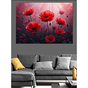 Kırmızı Gelincik Çiçeği Bahçesi Dekoratif Kanvas - Mdf Ahşap Tablo 35x50 cm