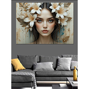 Çiçekli Tacı Olan Kadın Dekoratif Kanvas - Mdf Ahşap Tablo 50x70 cm