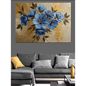 Sulu Boya Mavi Çiçek Deseni Dekoratif Kanvas - Mdf Ahşap Tablo 70x100 cm