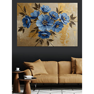 Sulu Boya Mavi Çiçek Deseni Dekoratif Kanvas - Mdf Ahşap Tablo 70x100 cm