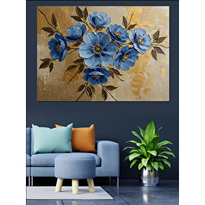 Sulu Boya Mavi Çiçek Deseni Dekoratif Kanvas - Mdf Ahşap Tablo 70x100 cm