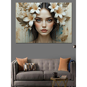 Çiçekli Tacı Olan Kadın Dekoratif Kanvas - Mdf Ahşap Tablo