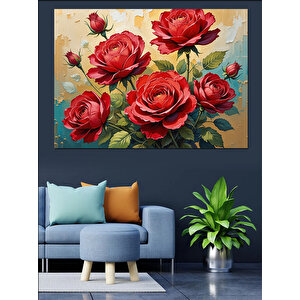 Kırmızı Gül Çiçek Demeti Dekoratif Kanvas - Mdf Ahşap Tablo 70x100 cm