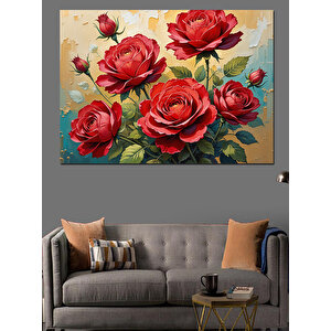 Kırmızı Gül Çiçek Demeti Dekoratif Kanvas - Mdf Ahşap Tablo 70x100 cm