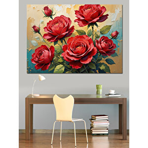Kırmızı Gül Çiçek Demeti Dekoratif Kanvas - Mdf Ahşap Tablo 70x100 cm