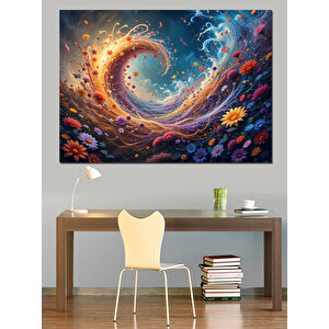 Çiçekli Kozmik Spiral Dekoratif Kanvas - Mdf Ahşap Tablo 25x35 cm