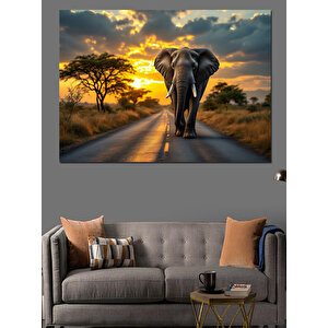 Yolda Yürüyen Yalnız Fil Dekoratif Kanvas - Mdf Ahşap Tablo 100x140 cm