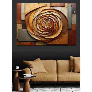 Altın Renkli Spiral Çiçek Dekoratif Kanvas - Mdf Ahşap Tablo 70x100 cm