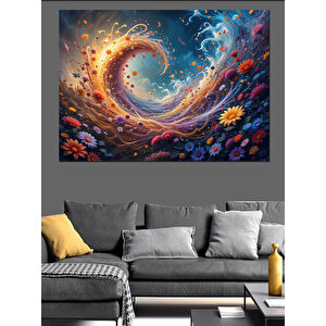 Çiçekli Kozmik Spiral Dekoratif Kanvas - Mdf Ahşap Tablo 70x100 cm