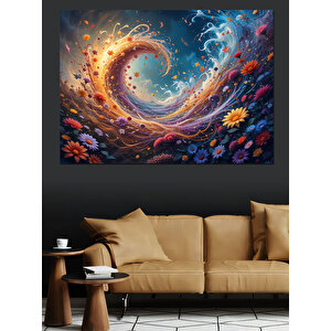 Çiçekli Kozmik Spiral Dekoratif Kanvas - Mdf Ahşap Tablo 70x100 cm