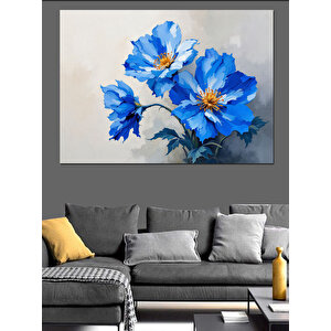 Beyaz Üzerinde Mavi Çiçekler Dekoratif Kanvas - Mdf Ahşap Tablo 50x70 cm