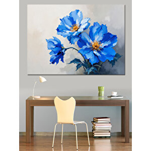 Beyaz Üzerinde Mavi Çiçekler Dekoratif Kanvas - Mdf Ahşap Tablo 25x35 cm