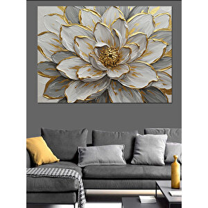 Kabartmalı Altın Lotus Çiçeği Dekoratif Kanvas - Mdf Ahşap Tablo 100x140 cm