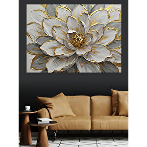 Kabartmalı Altın Lotus Çiçeği Dekoratif Kanvas - Mdf Ahşap Tablo 100x140 cm