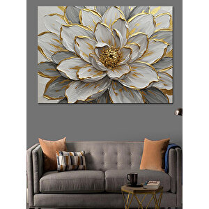 Kabartmalı Altın Lotus Çiçeği Dekoratif Kanvas - Mdf Ahşap Tablo