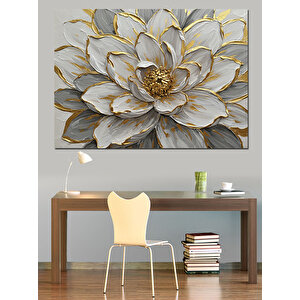 Kabartmalı Altın Lotus Çiçeği Dekoratif Kanvas - Mdf Ahşap Tablo