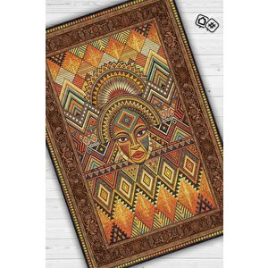Art Deko Vintage Afrikalı Temalı Renkli Halı Etnik Afrikalı Kadın Geometrik Desenli Halı 120x180 cm