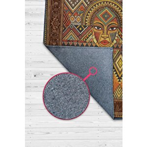 Art Deko Vintage Afrikalı Temalı Renkli Halı Etnik Afrikalı Kadın Geometrik Desenli Halı 120x180 cm