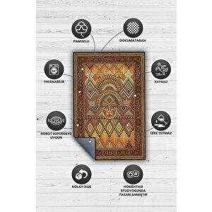 Homshtag Art Deko Vintage Afrikalı Temalı Renkli Halı Etnik Afrikalı Kadın Geometrik Desenli Halı