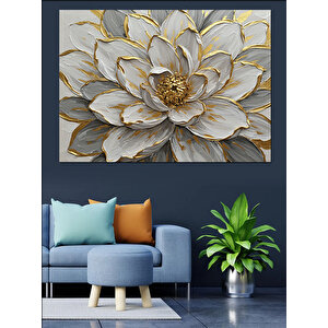 Kabartmalı Altın Lotus Çiçeği Dekoratif Kanvas - Mdf Ahşap Tablo 35x50 cm