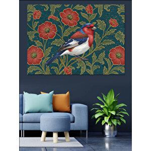 Kırmızı Çiçekli Kuş Dekoratif Kanvas - Mdf Ahşap Tablo 50x70 cm