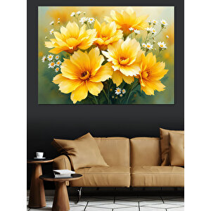 Altın Sarısı Bahar Çiçekleri Dekoratif Kanvas - Mdf Ahşap Tablo 100x140 cm