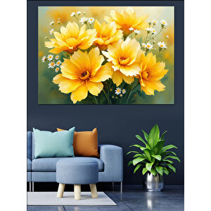 Altın Sarısı Bahar Çiçekleri Dekoratif Kanvas - Mdf Ahşap Tablo 100x140 cm
