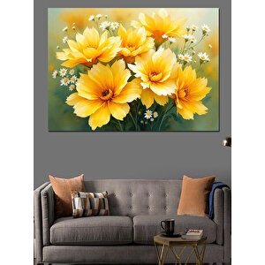 Altın Sarısı Bahar Çiçekleri Dekoratif Kanvas - Mdf Ahşap Tablo 100x140 cm